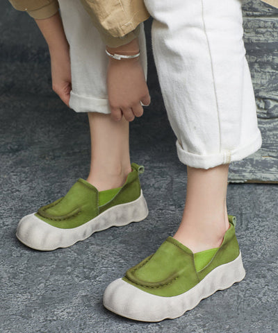 Zapatos planos de plataforma con empalme hecho a mano de piel de vaca verde 