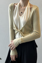 Patchwork Layered Halter Long Sleeve Tee
