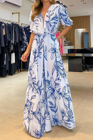 Elegantes vestidos de corte A con escote en V y frenillo floral