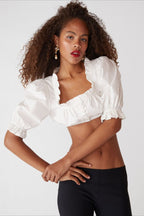 Elegant Button Ruffle Cropped Blouse