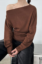 Waist Defining Asymmetric Shoulder Knit Top