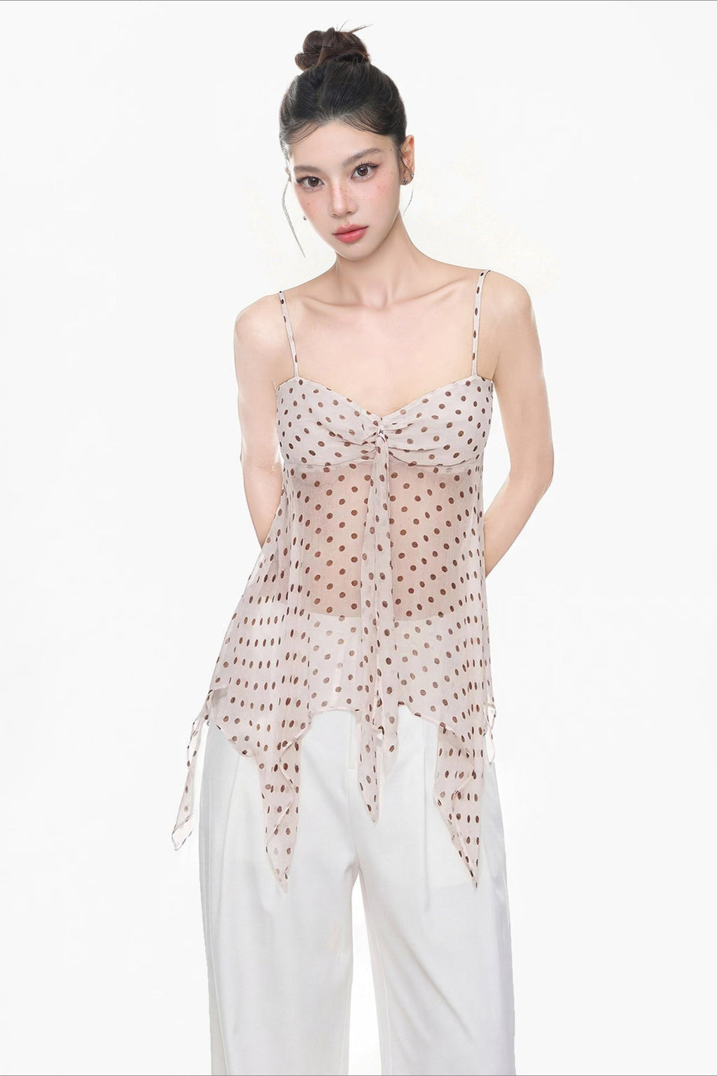 Polka Dot Halter V-Neck Tank Top