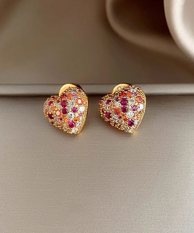 Art Colorblock Copper Alloy Zircon Love Stud Earrings