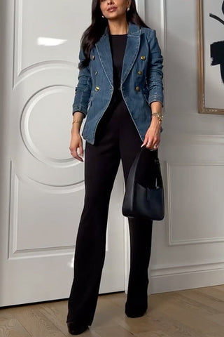 Zweireihiger Jeansblazer mit Reverskragen 