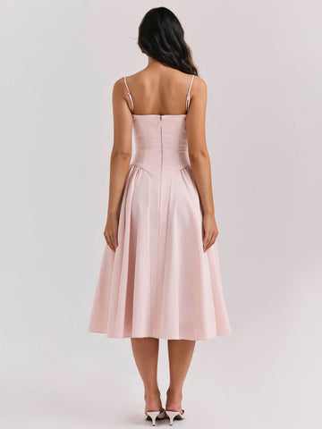 Vestido de corsé con tirantes finos y espalda descubierta para fiesta de cumpleaños y brunch. 