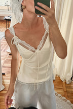 Chic V Neck Lace Up Cinched Cami Top