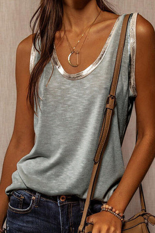 Modische, lässige Oberteile mit einfarbigem Patchwork und U-Ausschnitt 