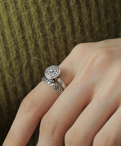 Anillos giratorios de loto de plata esterlina y seda retro 