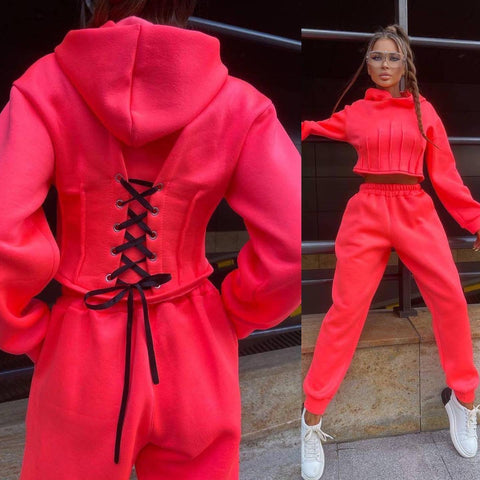 Conjunto de sudadera con capucha para mujer, otoño e invierno, suéter con capucha ceñido, pantalones deportivos informales, conjunto de dos piezas 