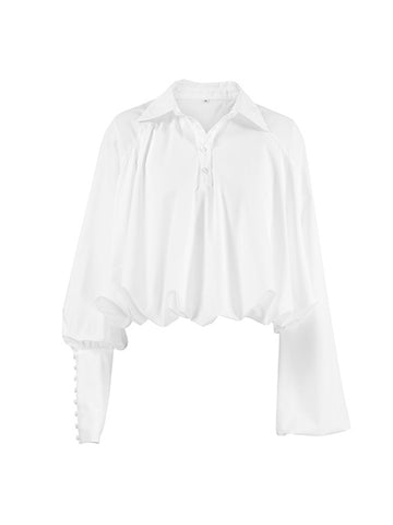 Loose Puff Sleeves Asymmetric Solid Color Split-Joint Lapel Blouses&Shirts Tops