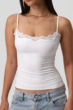 Solid Lace Square Neck Fitted Cami