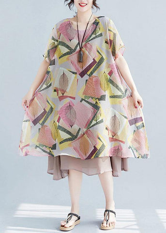 Vestidos florales con escote en O y dobladillo grande en estilo francés 