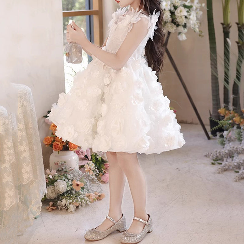 Elegante vestido blanco de primera comunión para niñas. Vestidos de bautizo. 