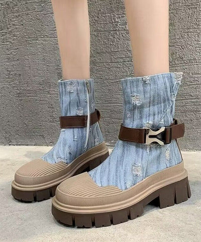 Hellblaue Martin-Stiefel aus dünnem Denim im britischen Stil für Damen 