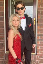 Mermaid Spaghetti Straps Red Sequins Long Prom Dress with Split Front