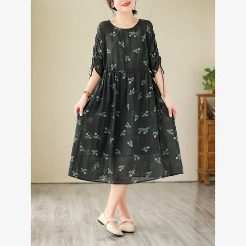 Summer Retro Casual Linen Floral Dress