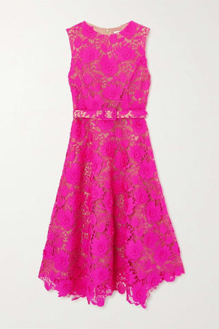 Vestido midi con cinturón y encaje bordado Afra 