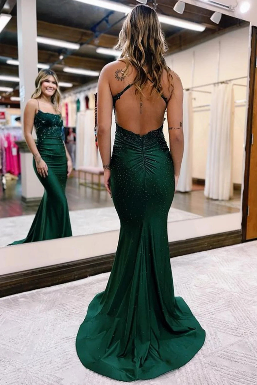 Mermaid Spaghetti Straps Royal Blue Long Prom Dress with Appliques