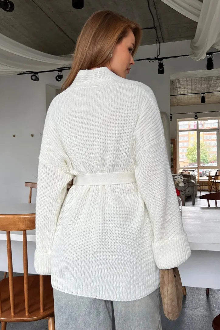 Relaxed Cozy Tie Waist Knit Cardigan