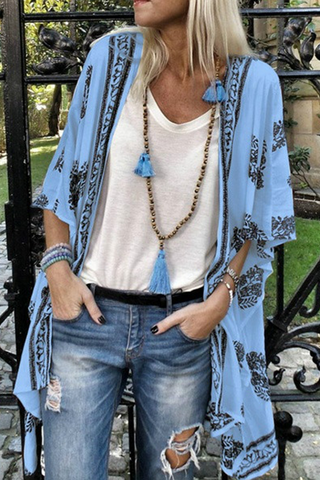 Casual Print Patchwork Cardigan Collar Outerwear(5 Colors)