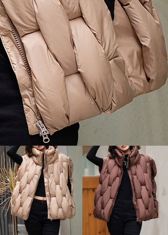 Lockere, khakifarbene Weste mit Reißverschluss und Patchwork-Baumwollfüllung, ärmellos 