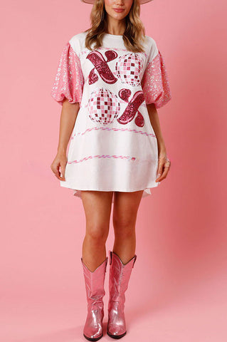Vestido mini holgado con camiseta de mangas abullonadas y lentejuelas de Gossip Girl 