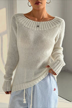 Solid Asymmetric Off-Shoulder Pullover Knit Top