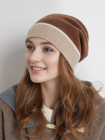 Damen Winter Warm Colorblock Kaschmir Strickmütze 