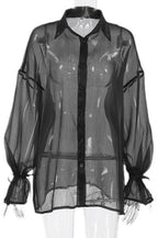Sheer Puff Long Sleeve Collared Blouse