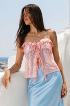 Glitter Ruffle Sequin Cropped Cami Top