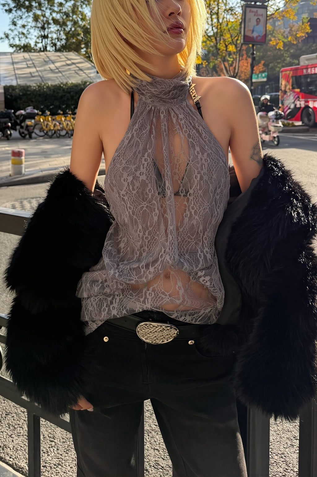 Elegant Irregular Sheer Lace Halter Top