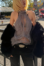 Elegant Irregular Sheer Lace Halter Top