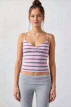 Casual Solid Cross V Neck Cami Top