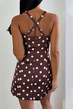 Sexy Polka Dot Spaghetti Strap V-Neck Ruffle A-Line Lace Mini Dress