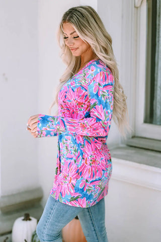 pink floral button up cardigan