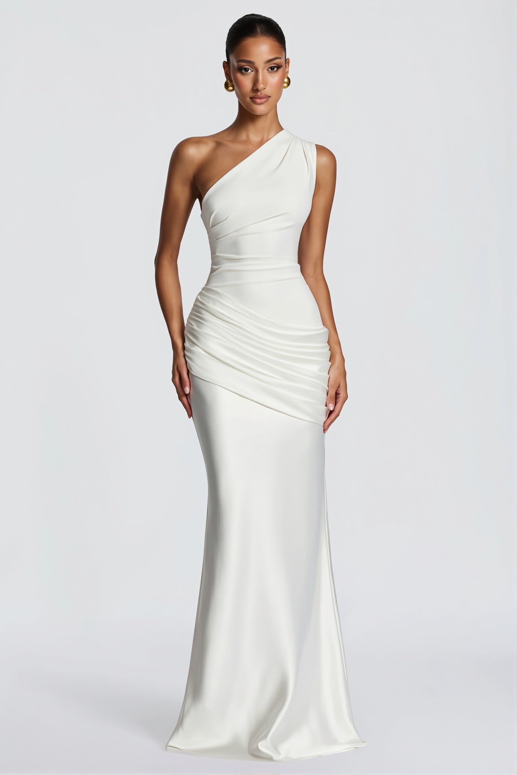 Satin Splice Ruched Slim Maxi Dress