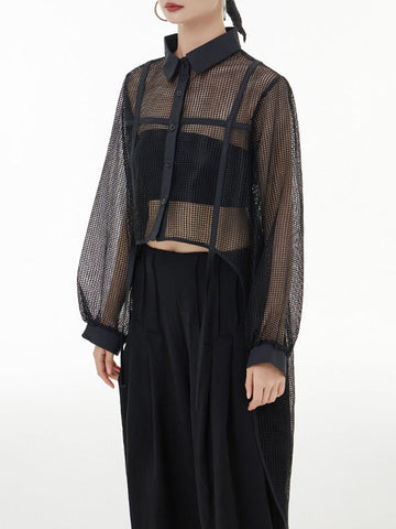 Stilvolle Blusen und Hemden mit langen Ärmeln, lockerem Netzstoff, durchsichtigem Sonnenschutz 