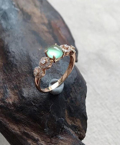 Vintage Roségold Sterling Silber Overgild Zirkon Jade Ringe 