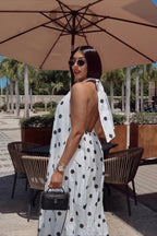Elegant African Polka Dot Patchwork Halter Neck Swing Maxi Dress