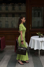 Candy Color Round Neck Short Sleeve Bodycon Knitted Maxi Dress