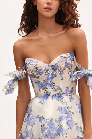 Fairytale Itself Organza-Maxikleid mit Blumenmuster und Bindeträgern 