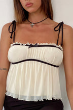 Solid Ruffle Hem Tie Bow Cami Top