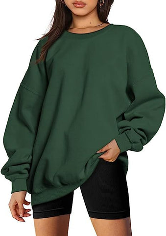 Women Clothing Round Neck Pullover Loose Casual Fleece Lined Oversized Sweater