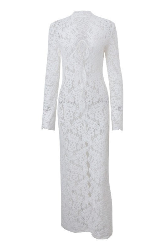 Lace Deep VLong Sleeve Split Maxi Dress
