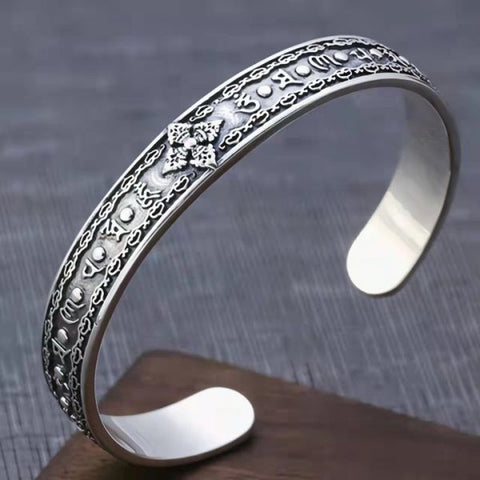 Sterling Silver Buddhist Mantra Vajra Pestle Bracelet