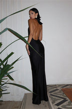 V Neck Halter Backless High Slit Maxi Dress