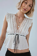 Bow Tie Lace Relaxed Ruffle Blouse