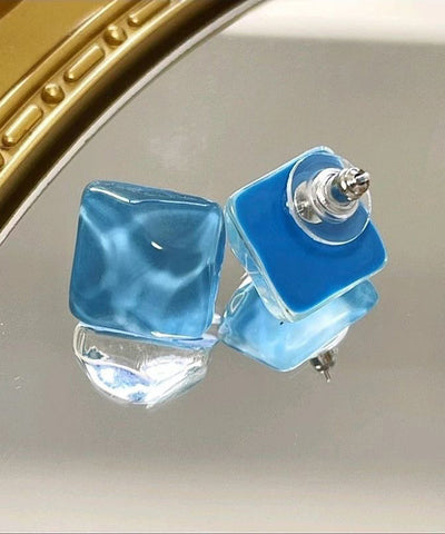 Moderne Ohrstecker aus blauem Sterlingsilber mit vergoldetem Kristall 