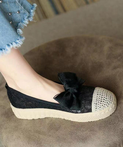 Zapatos planos con plataforma y lazo negro para mujer 