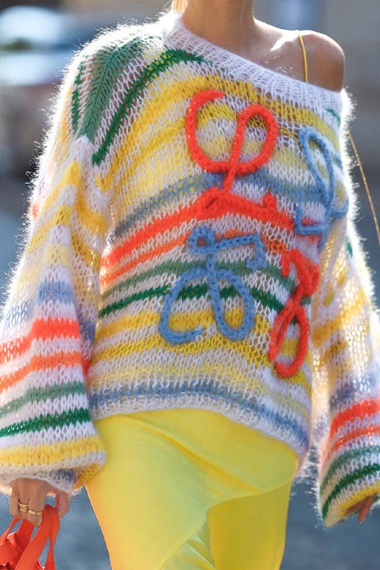 Colorful Stripe Knit Loose Pullover Blouse